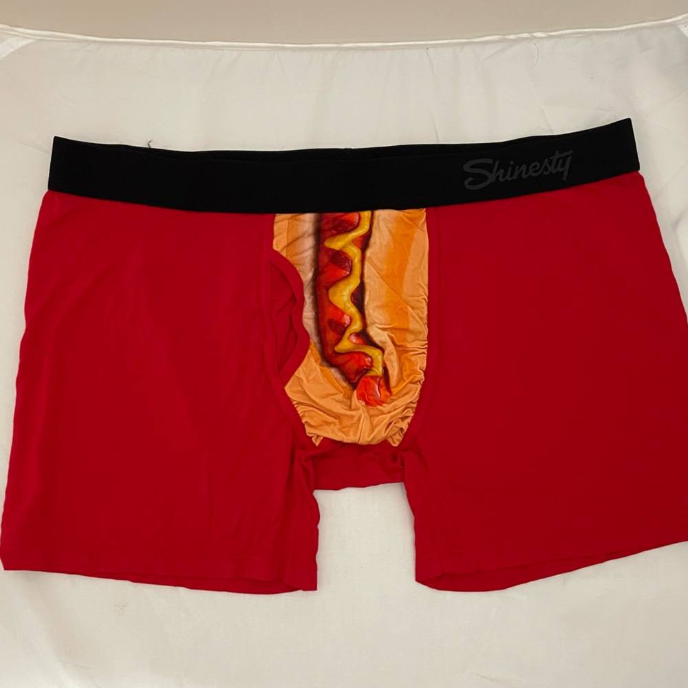 Shinesty Men’s Red Boxer Briefs with Hot Dog Design - Size XL